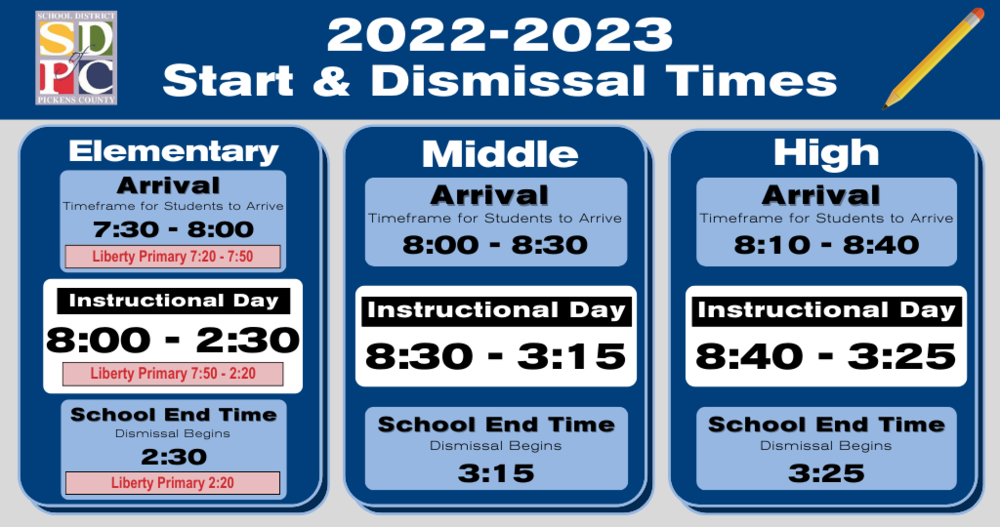 Start & Dismissal Times 20222023 D.W. Daniel High School