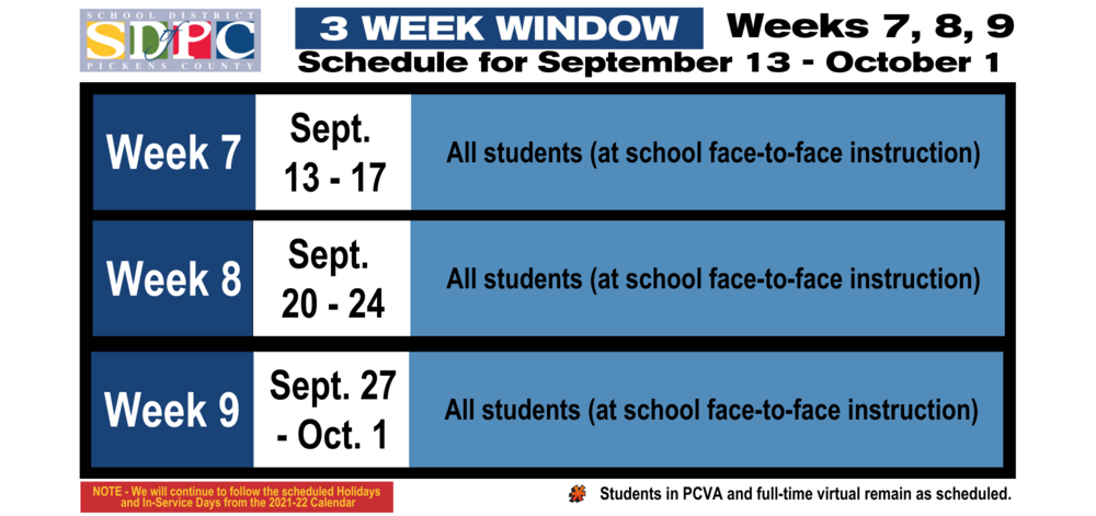 3 week schedule: weeks 7, 8, and 9