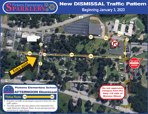 New Traffic Route Beginning Jan. 3 for Pickens Elementary Dismissal
