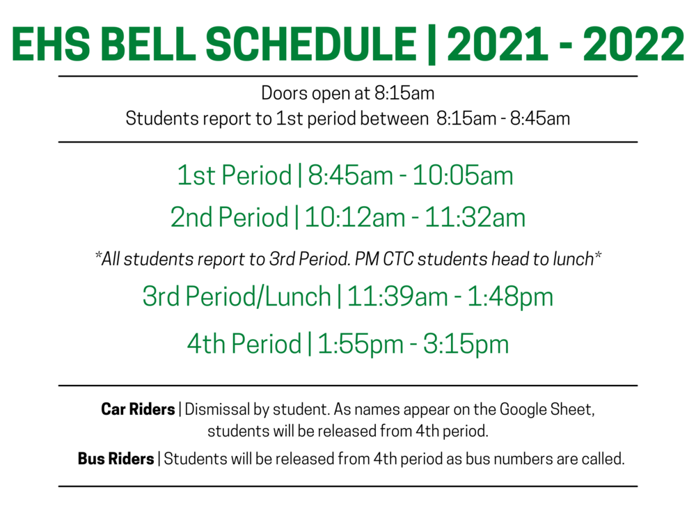 2021 2022 Bell Schedule Easley High School