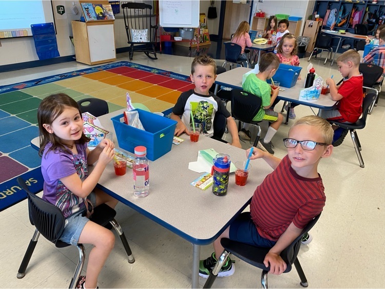 Ms. Freeman’s and Mrs. Gainey’s class enjoy Jitter Juice after reading The First Day Jitters!