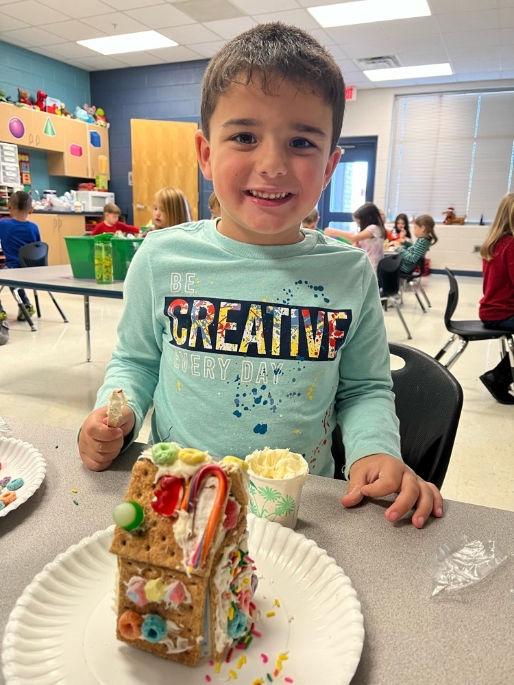 Ms Freeman and Mrs Gainey’s kindergarten students are learning all about gingerbread houses!  Look what they built! #dacusvillegrown