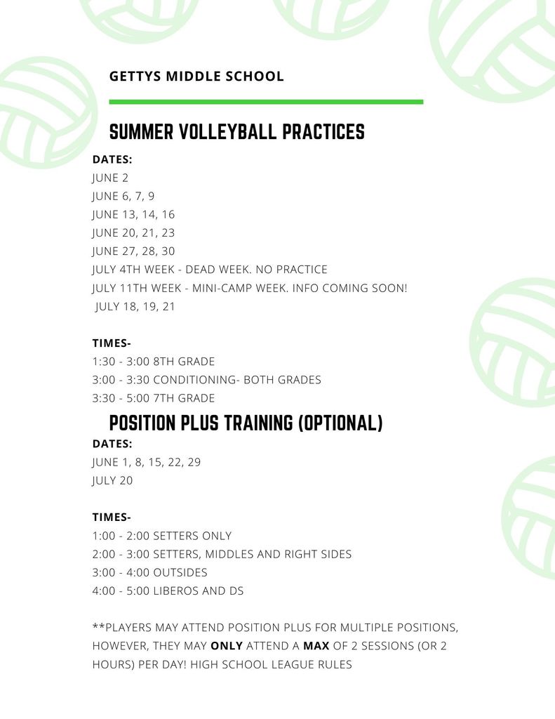 Summer Volleyball Schedule