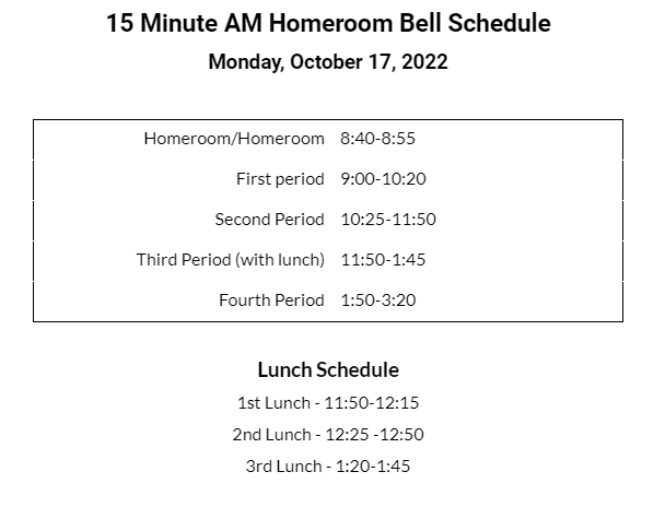 Homeroom Bell Schedule