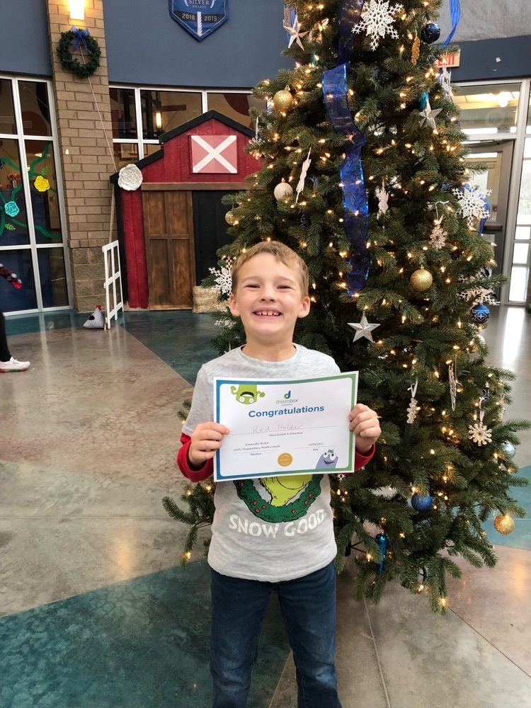 Congratulations to Reid Holder who had the most growth in DreamBox math for 2nd Grade since September! Way to go, Reid!