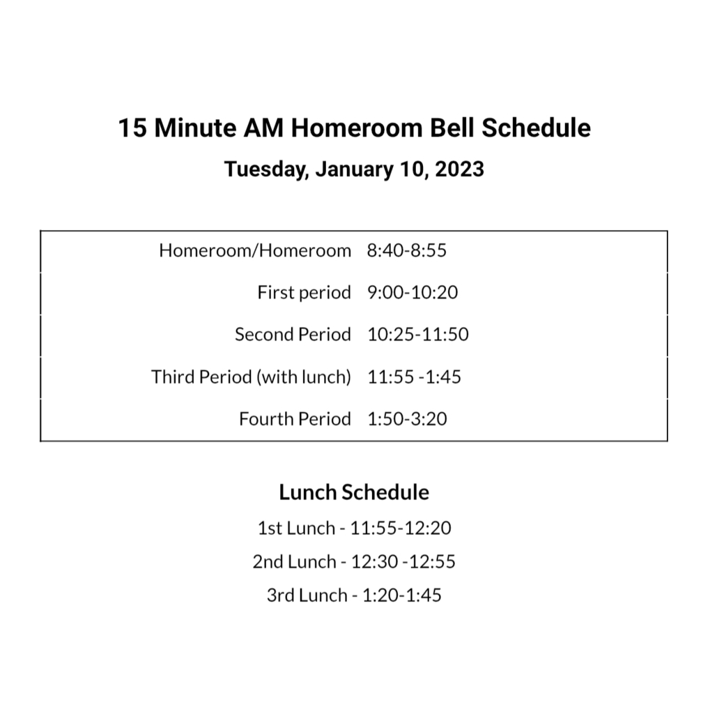 Bell schedule 1-10-23