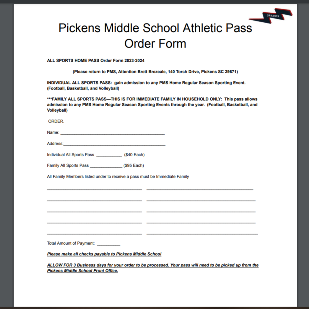 Athletic Pass Form